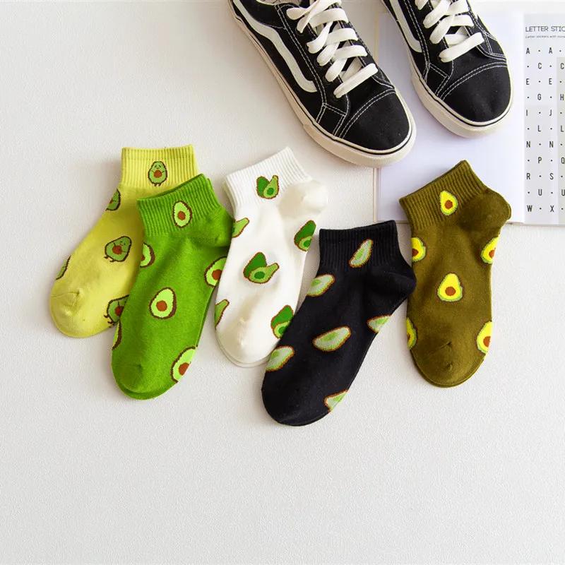 5 Pairs Spring Summer Women Socks Cartoon Avocado Causal Short Sock Embroidery Breathable Funny Sock Harajuku Female Ankle Socks