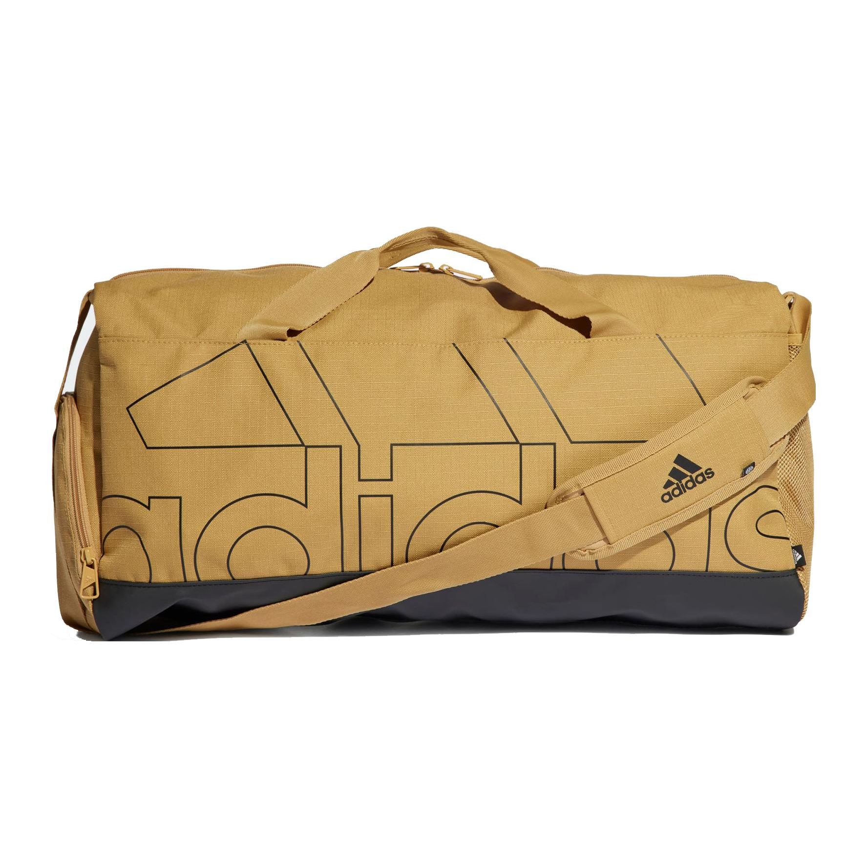 Adidas Tear-Resistant Casual Sports Adjustable Shoulder Strap Recycled Polyester Luggage Bag Handbag Shoulder Bag Crossbody Bag Gym Bag Medium HC7230 Gold Beige/Black