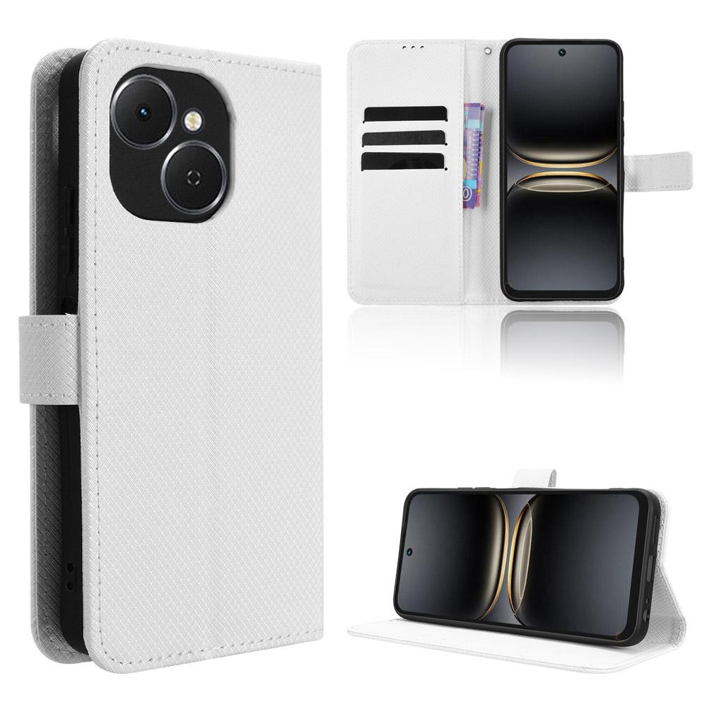 For TECNO Spark 40C Leather Wallet Case with Strap Diamond Texture Phone Cover