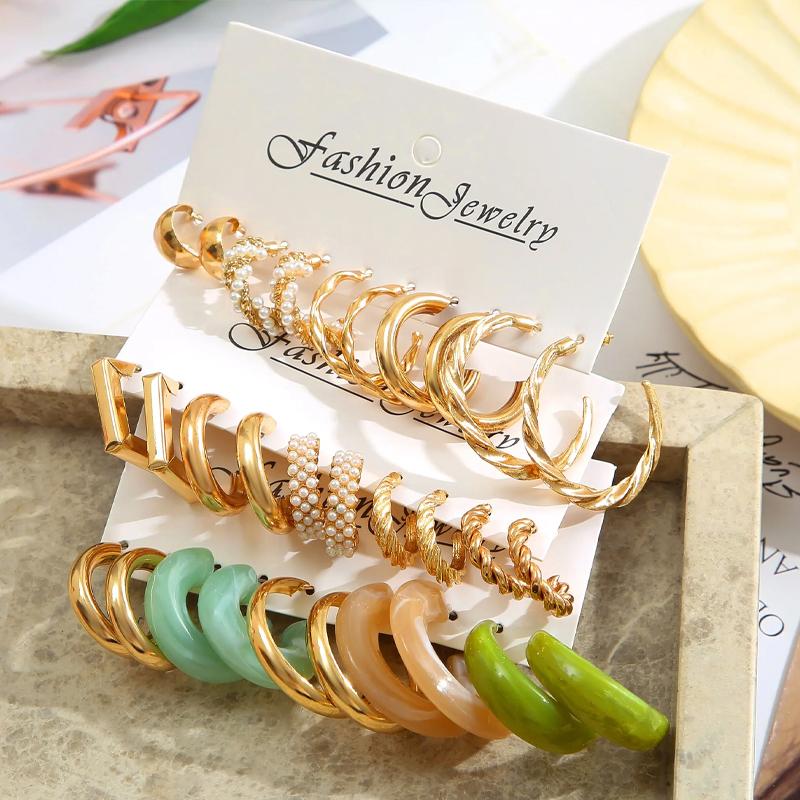 Colorful Geometric C Alloy Resin Earrings For Women New Festive Parties In Europe And The United States Jewelry Gift