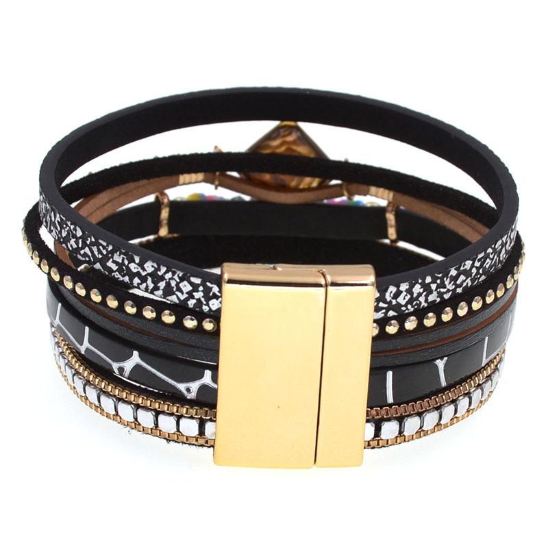 Lederarmband Kristall Wrap Böhmen Armreif Frauen Schmuck Zubehör
