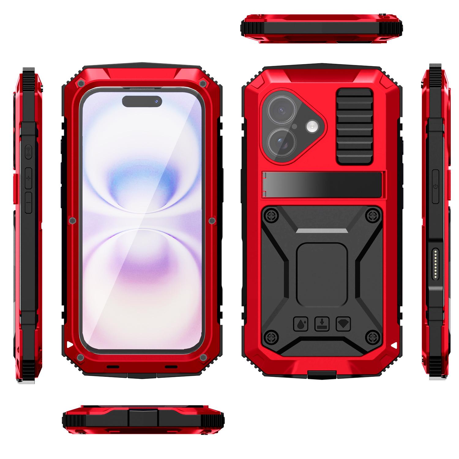 

iPhone 17 Metal Tri-Proof Silicone Case with Shockproof, Drop-Proof Protection & Desktop Stand Compatible with iPhone 17 червоний
