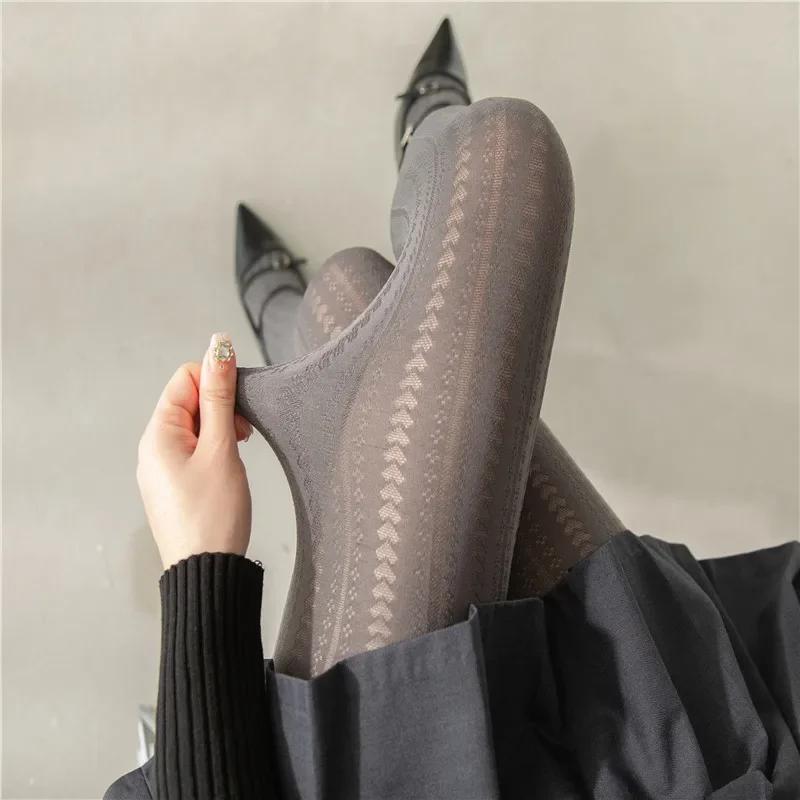 Damenstrümpfe Sexy Netzstrümpfe Herzgestreift Schlanke Strumpfhosen Damen Ausgeschnitten Transparent Bodenlos Leggings Retro Elastische Strumpfhosen One Size