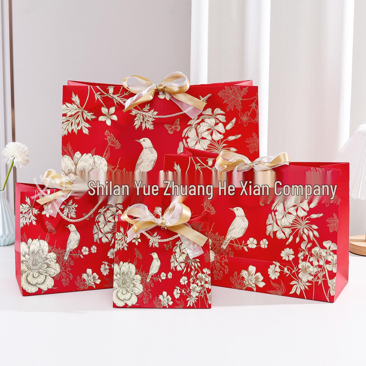 

Small Red Flower & Bird Gift Bag - Elegant Teacher s Day Tote