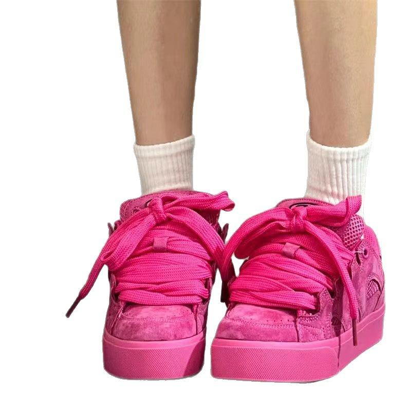 Women's Low-Top Retro Rose Red Suede Dragon Fruit Skate Shoes