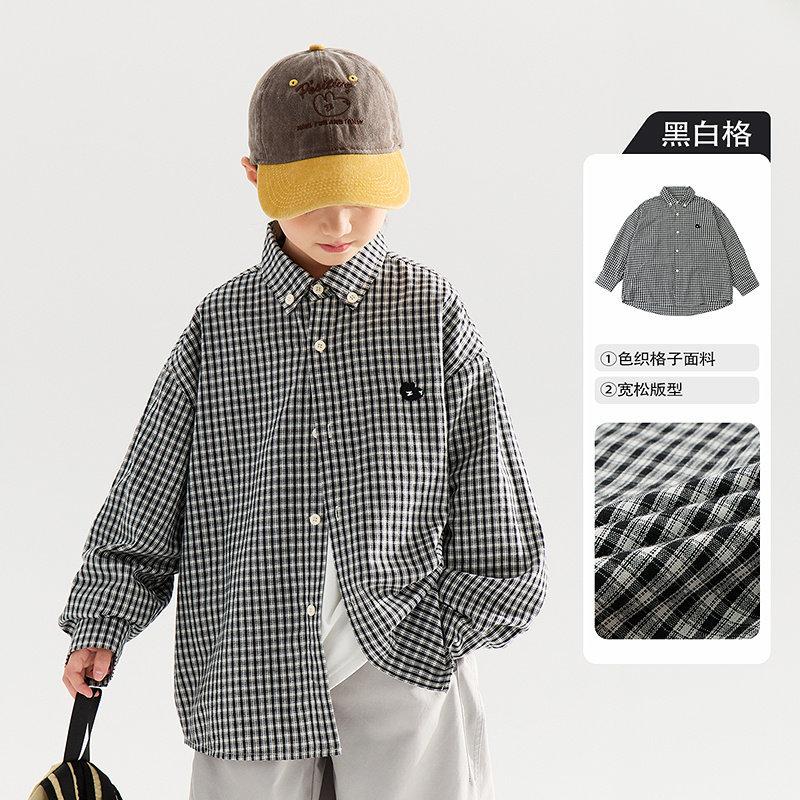 Boy S Long Sleeve Collared Plaid Shirt For Kids