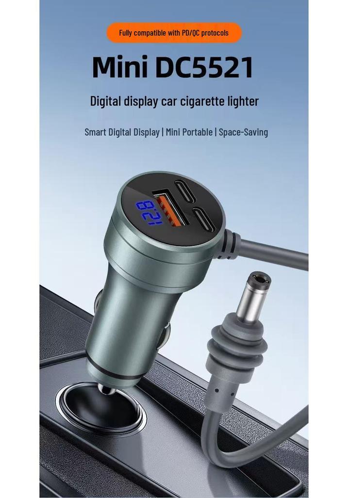 Three-Port Mini DC to Cigarette Lighter Car Charger with 5521 Extension Cord