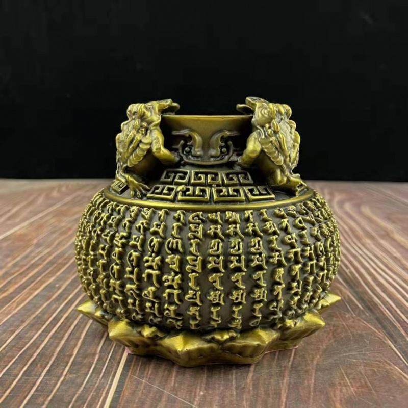Pure Treasure Bowl Ornament Square Wealth-Attracting Golden Toad Jar Copper Vase Living Room Entrance Home De