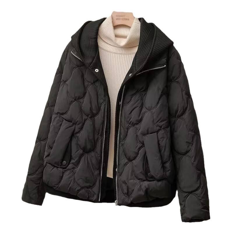 European fake two-piece knitted hooded down cotton-padded clothes women's clothing winter new short loose thickened bread clothes jacket