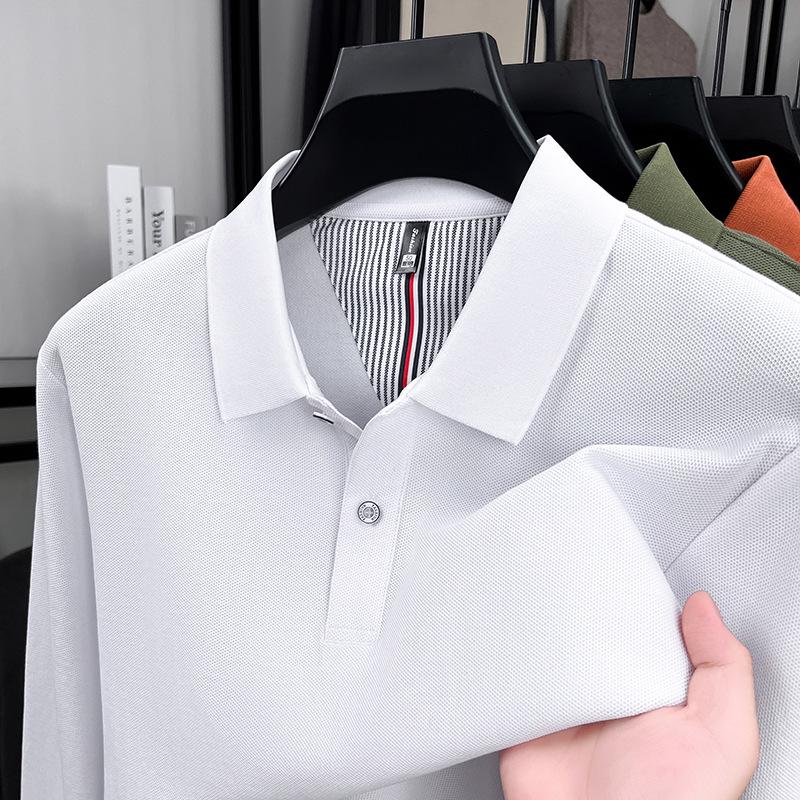 Men's 2026 Spring Breathable Cotton Long-Sleeve Polo Shirt with Side Slits
