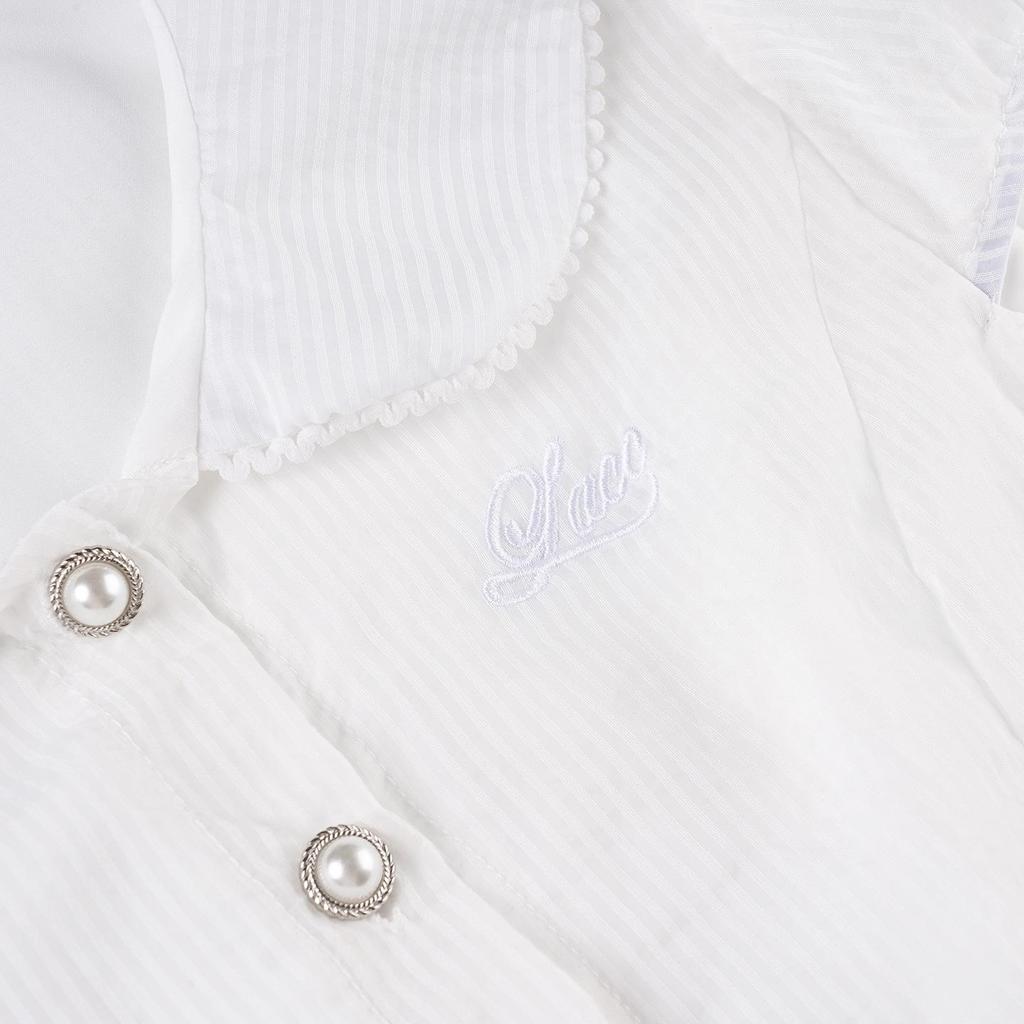 Doll Face Academy Short Sleeve Sheer Top with Pearl Buttons and Slim Fit