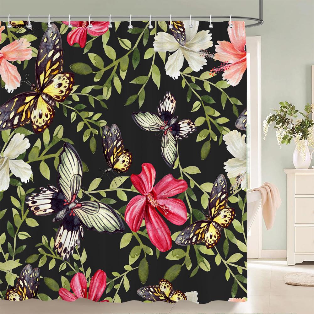 Waterproof Shower Curtains European Flowers 3D Bathroom Curtains With Hooks Printing Decoration 180*240Cm Washable Bath Screen