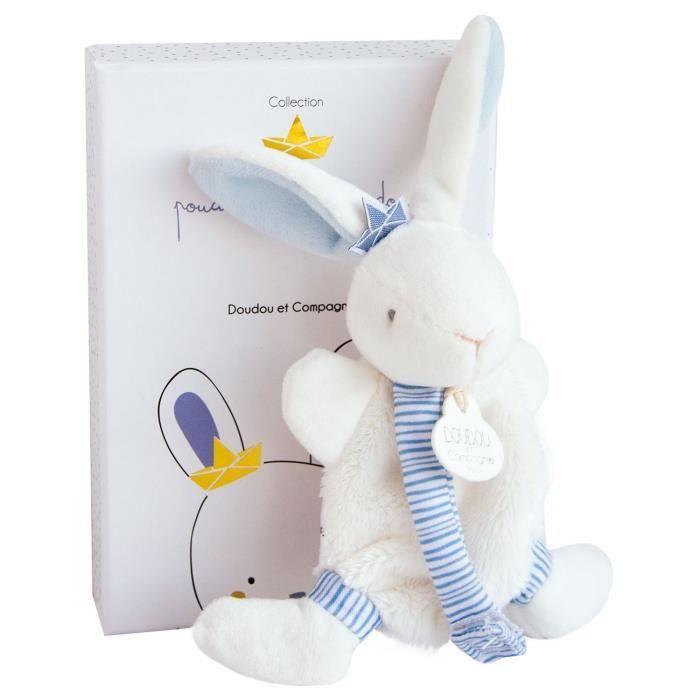 Doudou avec attache tétine - DOUDOU ET COMPAGNIE - Lapin Matelot - Mixte - Multicolore - Blanc