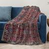 Luxurious Red Floral Embroidered Velvet Throw Blanket Turkish Kilim Style Cozy Sofa Bed Living Room Decor Gift