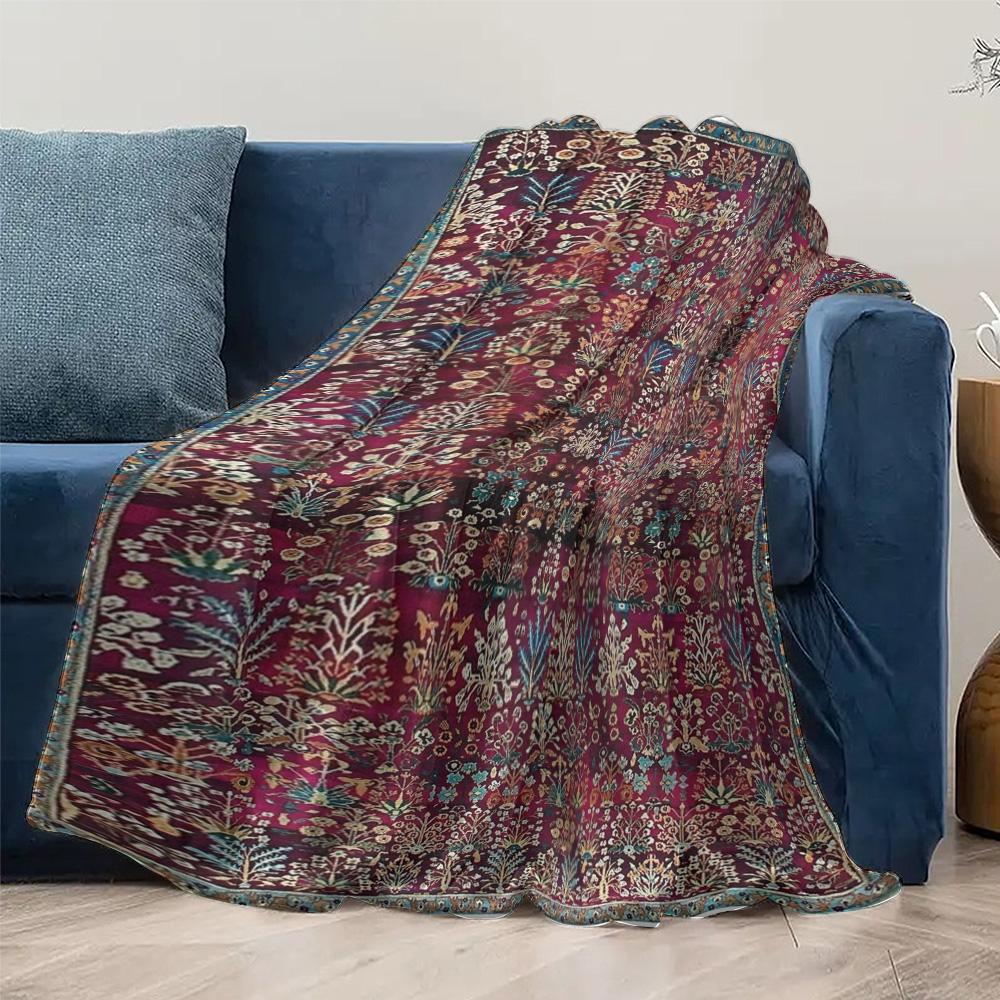 Luxurious Red Floral Embroidered Velvet Throw Blanket Turkish Kilim Style Cozy Sofa Bed Living Room Decor Gift