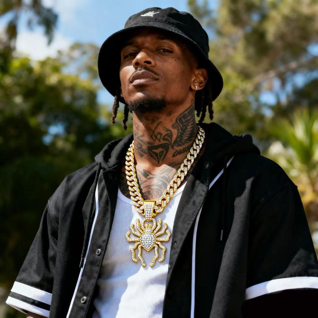 European and American Punk Trend Three-dimensional Large Spider Pendant Necklace Hip-hop Street Dance Diamond-encrusted Cuban Chain Men's Accessories