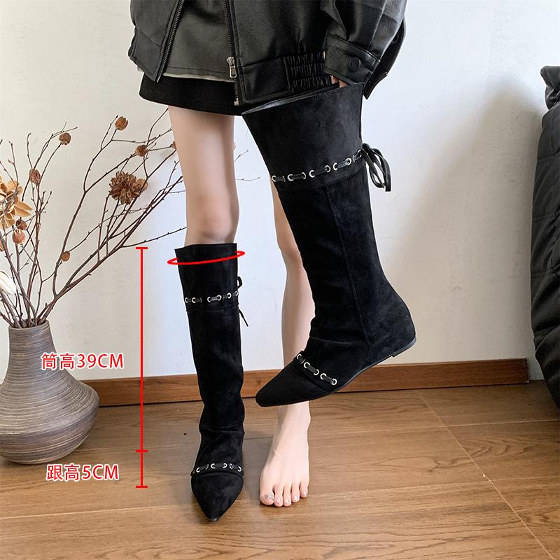 Wasteland Wind Pointed Inner Height Increase Boots Children 2025 New Summer and Autumn Thin Western Cowboy Pile Middle Boots