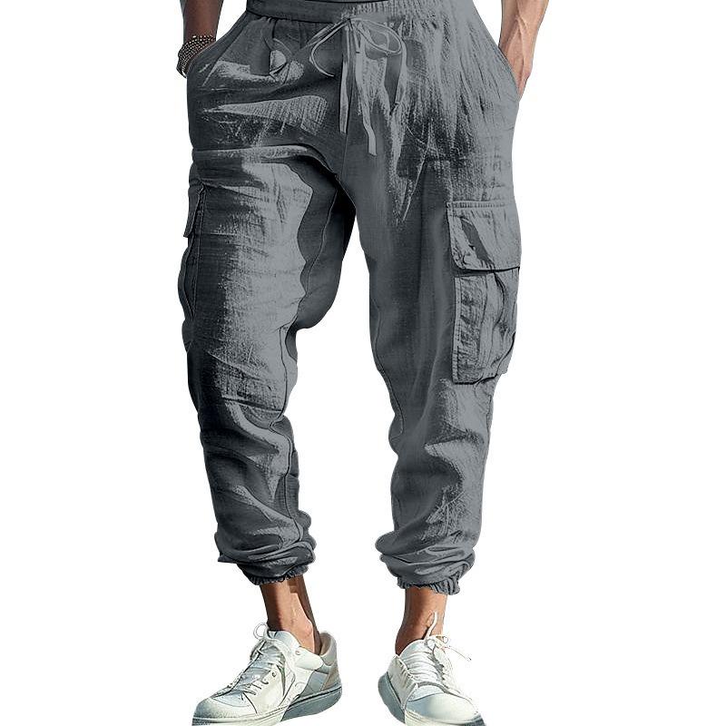 Mens Multi Pocket Cargo Jogger Pants Drawstring Waist Casual Trousers