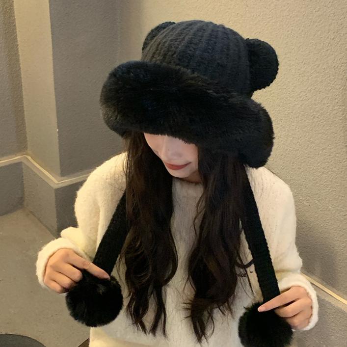 Autumn and Winter Hat Women's Fashion Plush Hat Bear Ears Cold Protection Ear Protection Fleece Thermal Hat