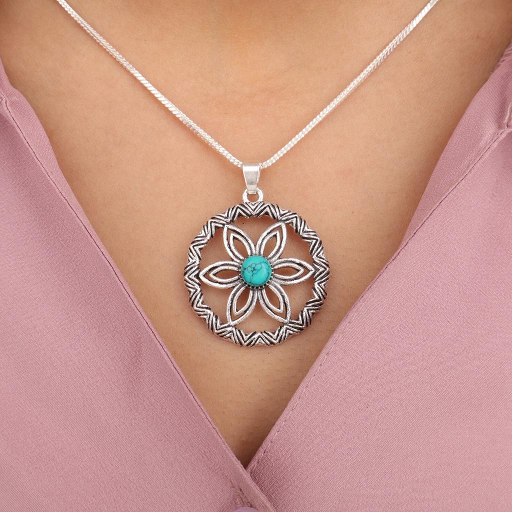 Blue Turquoise Gemstone 925 Sterling Silver Jewelry Handmade Pretty Pendant1.48" CP-29-29