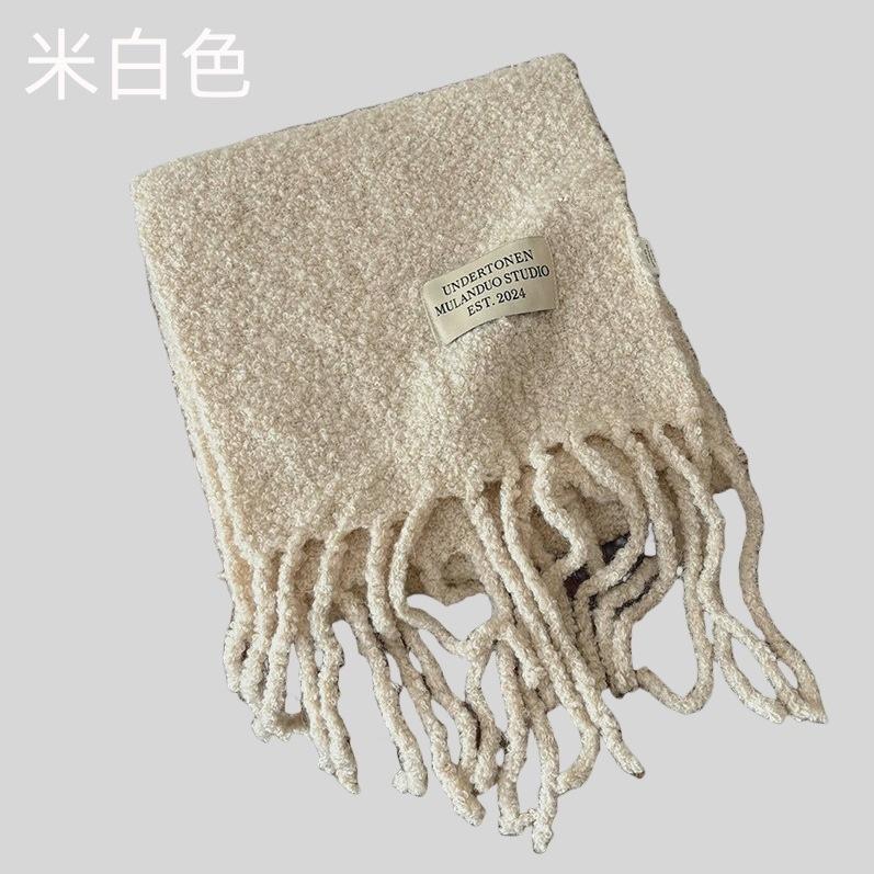Neuer einfarbiger Premium-Wollschal für Damen, Herbst und Winter, vielseitig, verdickt, Plüsch, warm, Premium-Schal