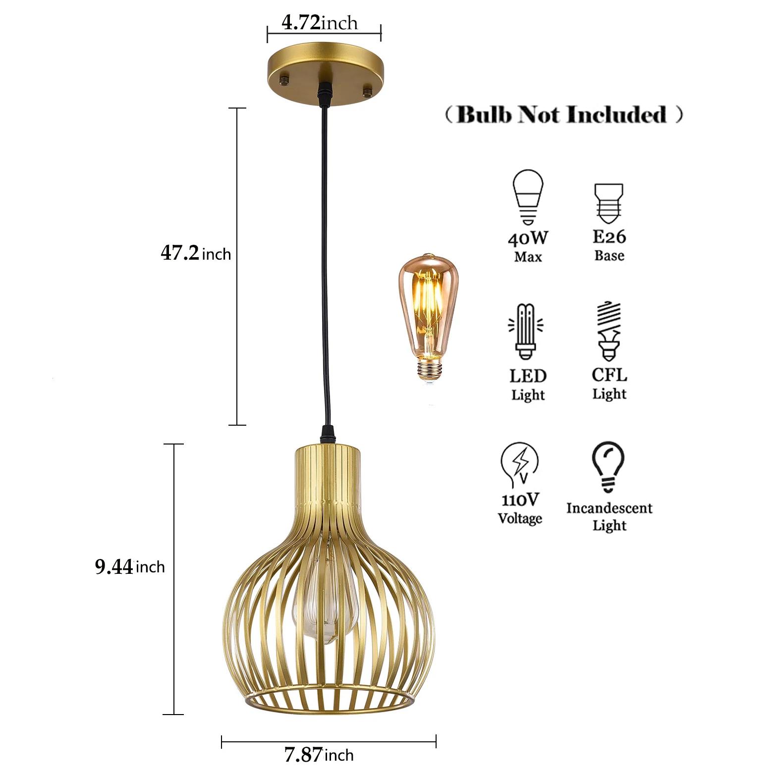 

Vintage Ceiling Pendant Light, Single E26 Bulb, for Kitchen, Bedroom, Hallway, Dining Room золотий
