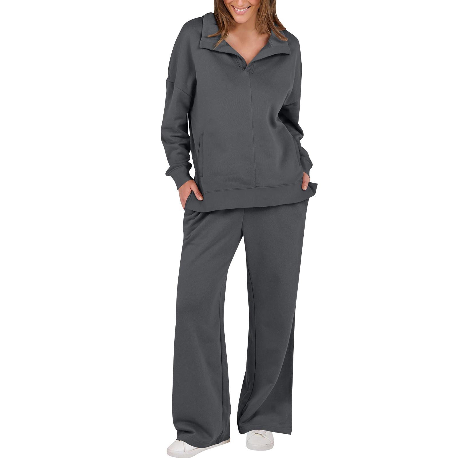 

Женский модный однотонный топ с длинным рукавом и брюки, повседневный комплект из двух предметов для отдыха XL