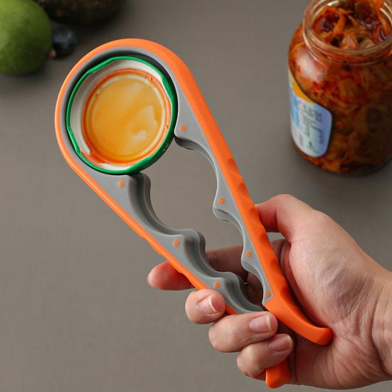 Apriscatole 4 in 1 con Impugnatura in Silicone Antiscivolo Multi-Funzione per Tappi di Bottiglie e Lattine per Cucina Ergonomico Antiruggine Strumento Essenziale per l'Artrite