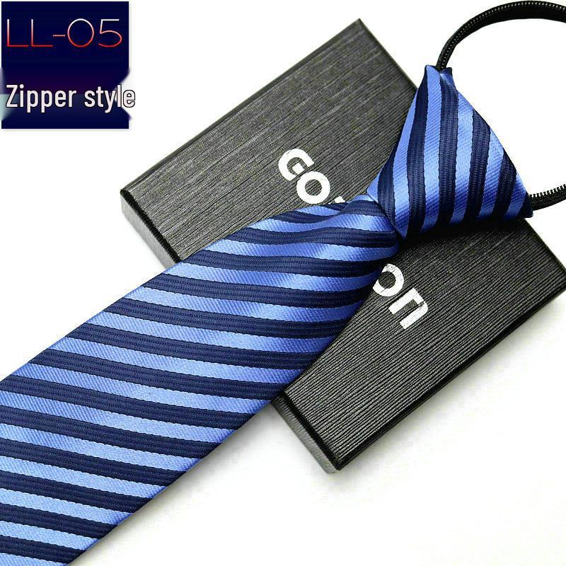 Men's No-Iron Zipper Striped Formal Tie with Logo, 8cm