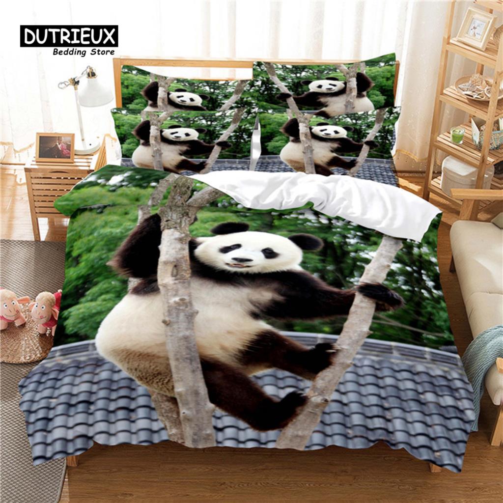 National Treasure Panda Bedding Set, 3Pcs Duvet Cover Set, Soft Comfortable Breathable Duvet Cover, For Bedroom Guest Room Decor