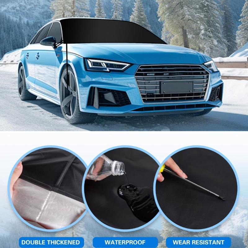 Thick Oxford Fabric All Weather Protective Windshield Guard Cover for Cars with Magnetic Hooks for Snow Frost Sun Defense
