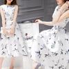 European Station Summer New Women's Clothing Korean Version Printing Medium and Long Sleeveless Dress Waist and Thin A-shaped Skirt