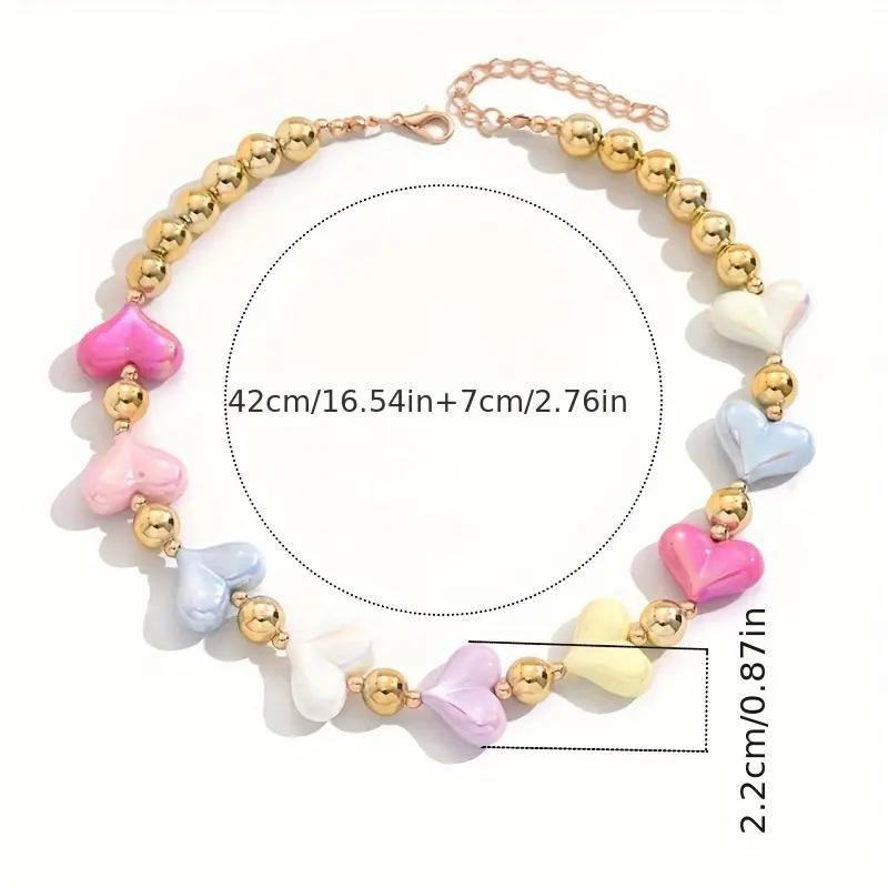 Color Love Necklace Dopamine Gold Beads Beaded Clavicle Necklace Female
