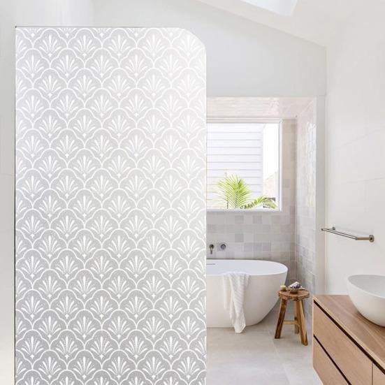Floral Window Privacy Film Waterproof Frosted Static Cling Non-Adhesive Glass Door Privacy Film for Bathroom Bedroom Kitchen