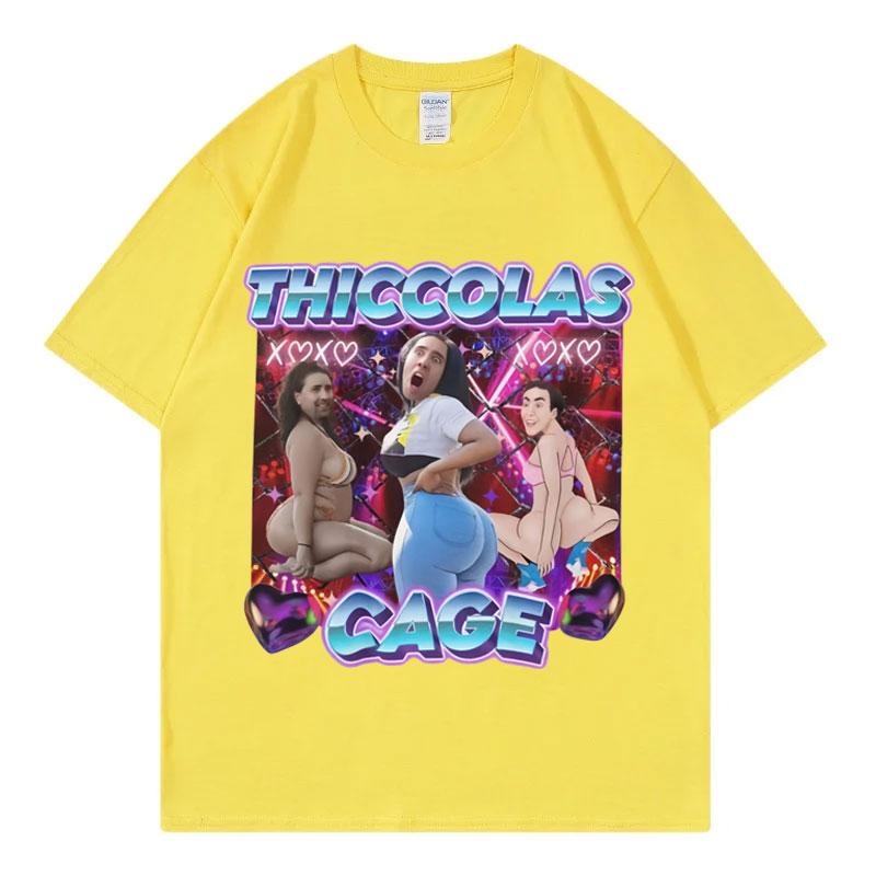 Thiccolas Cage Funny Meme T Shirt High Street Fashion Trend Short Sleeve Tshirt Men Women Clothing Harajuku Y2k Street Tshirts
