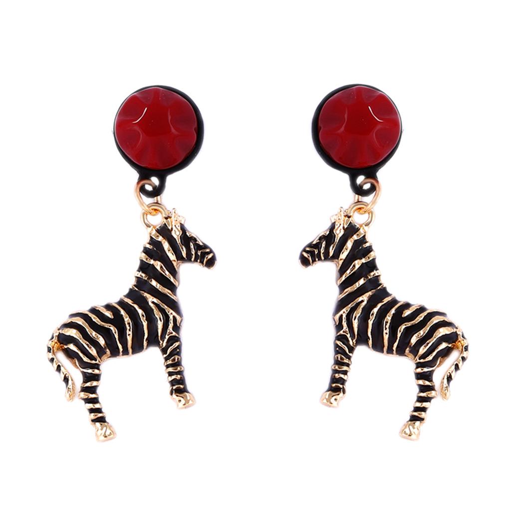 ZA Cross-border Personalized Trend Alloy Dripping Oil Animal-shaped Zebra Pendant Round Earrings Creative Design Sense Women's Jewelry