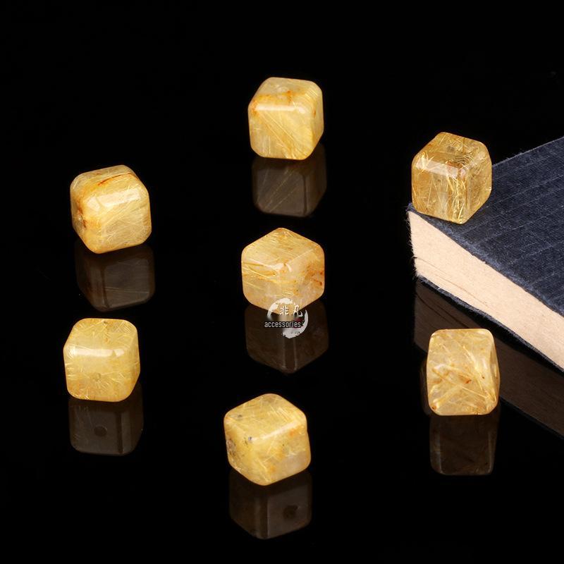 Golden Rutilated Quartz Square Beads for DIY Crystal Bracelets - Yellow and White Quartz Accessories