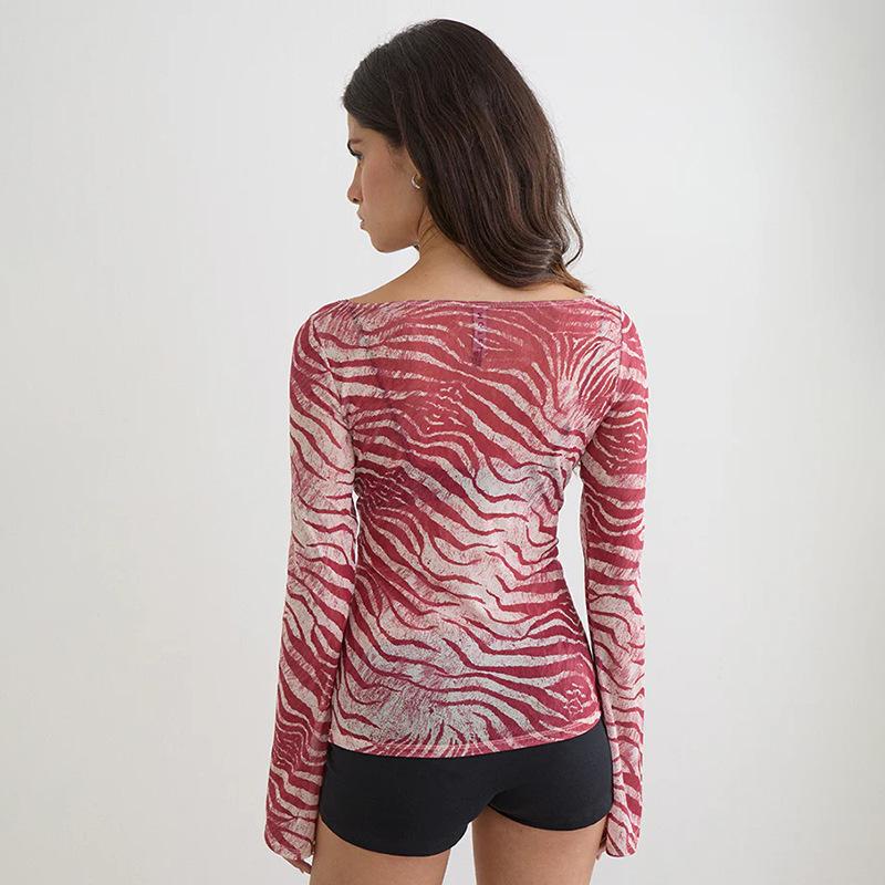 Women S Loose Fit Animal Print Long Sleeve Sexy T Shirt