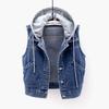 Women Fashion Hooded Denim Jacket Waistcoat Vest Female Short Vest Sleeveless Coat