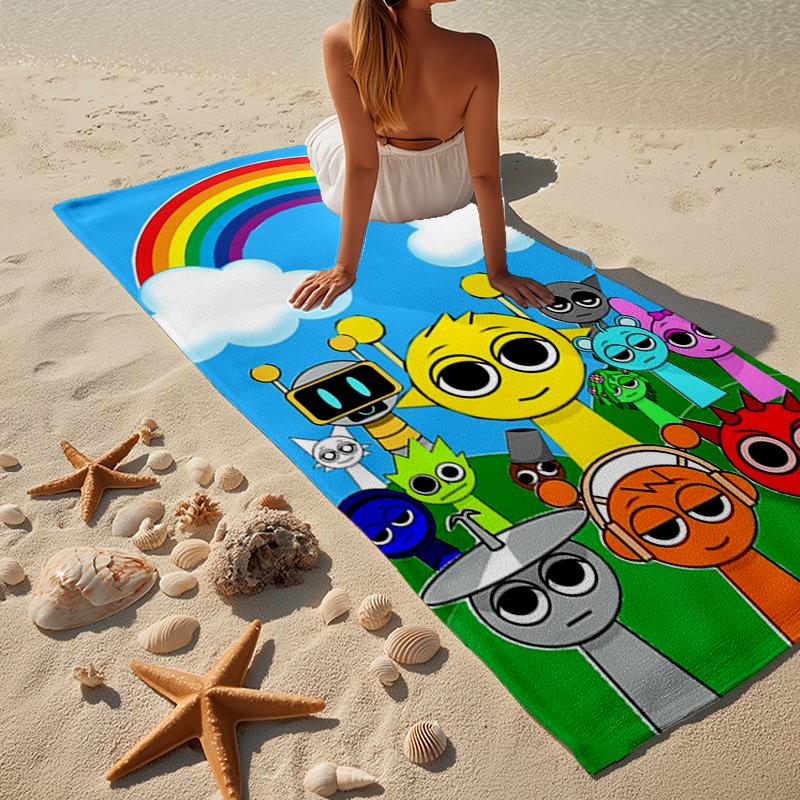 Colorful Sprun-ki Robot Party Beach Towel, Super Soft Microfiber, Gift for Her/Him, Birthday, for Pool, Beach, Travel, Home Decor Fan Gifts