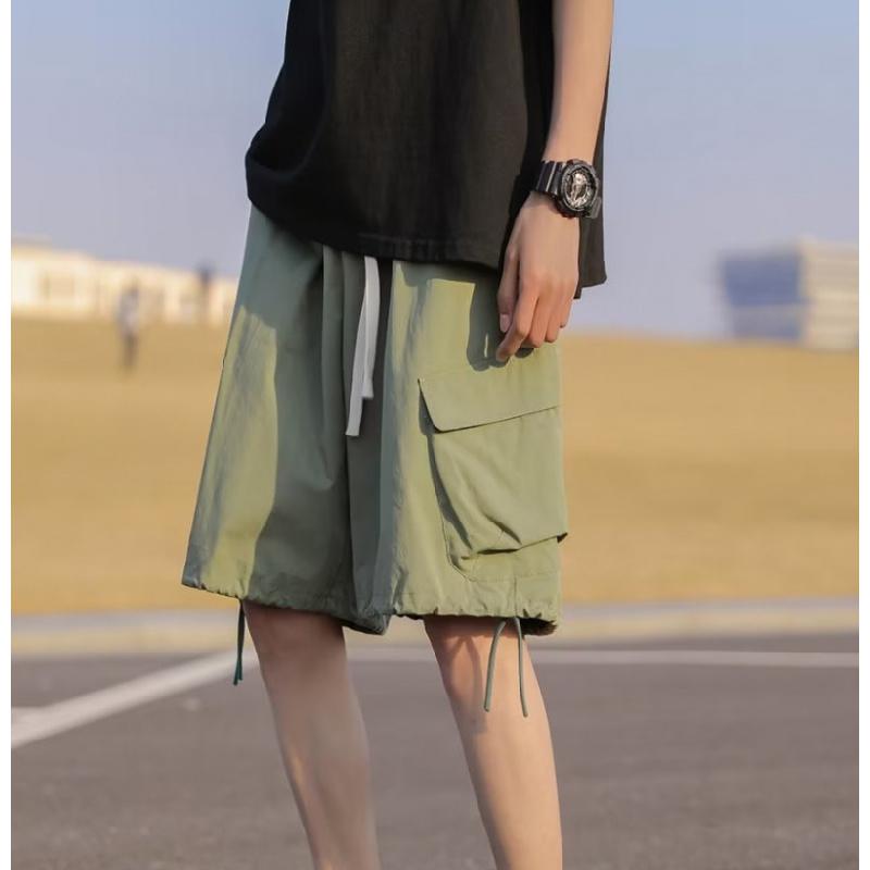 Men's Khaki Harajuku Pocket Shorts Cargo Pants Men Summer Boy Casual Knee - Length Shorts