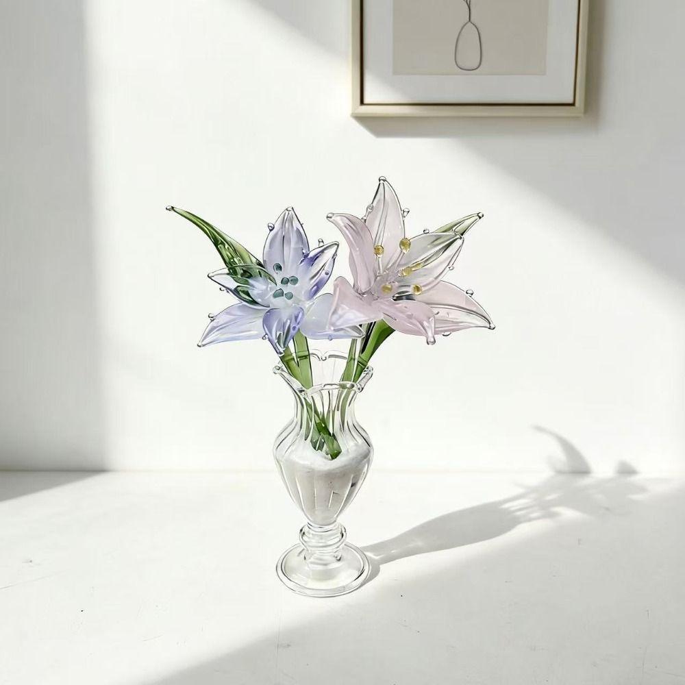 Mini Glass Flower Decor Colored Glaze Handmade Hand-blown Glass Flower Simulation Floral Gift Glass Flower Bouquet