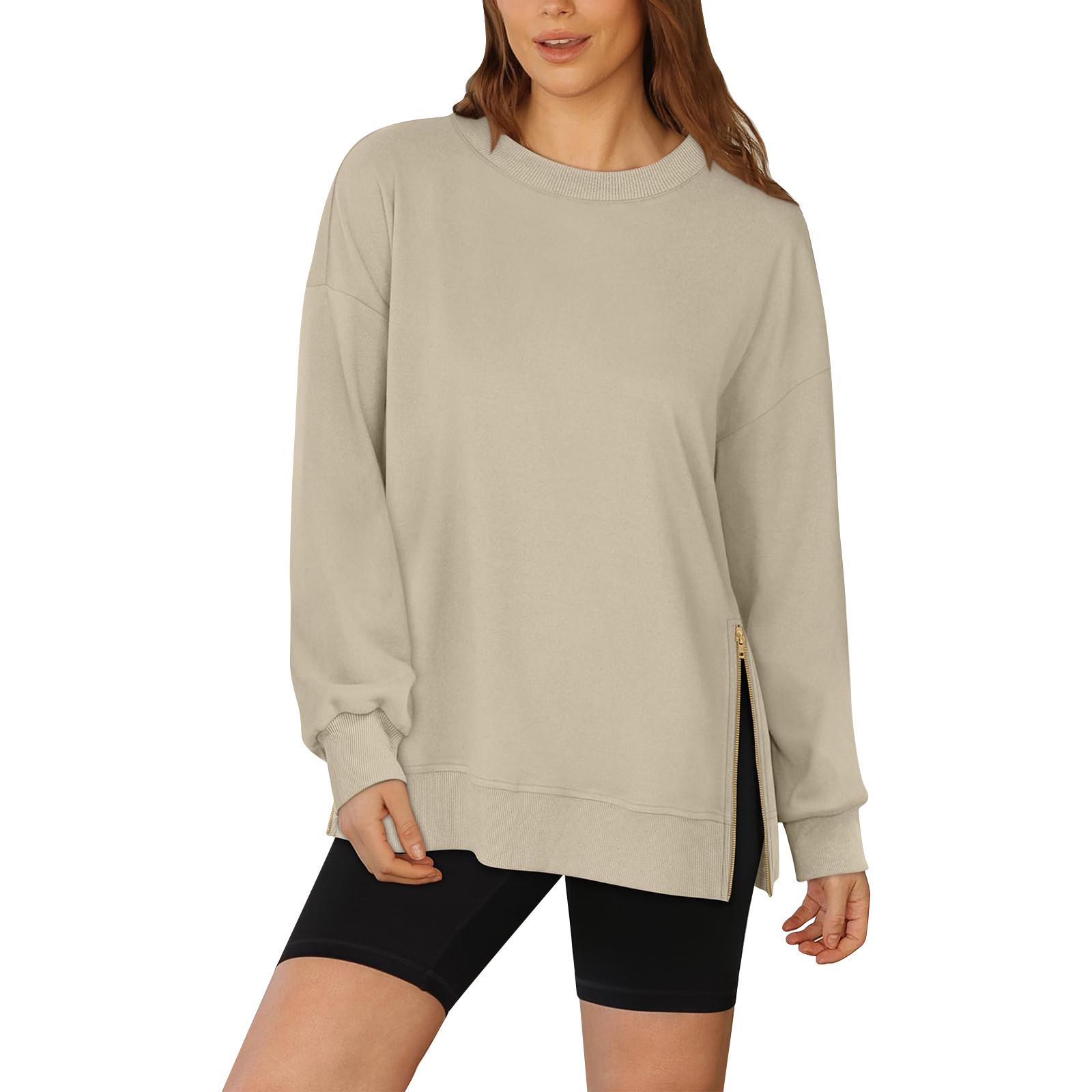 

Женская негабаритная толстовка с длинным рукавом, повседневная свободная рубашка на пуговицах с V-образным вырезом, туника, топы, рубашки L бежевый