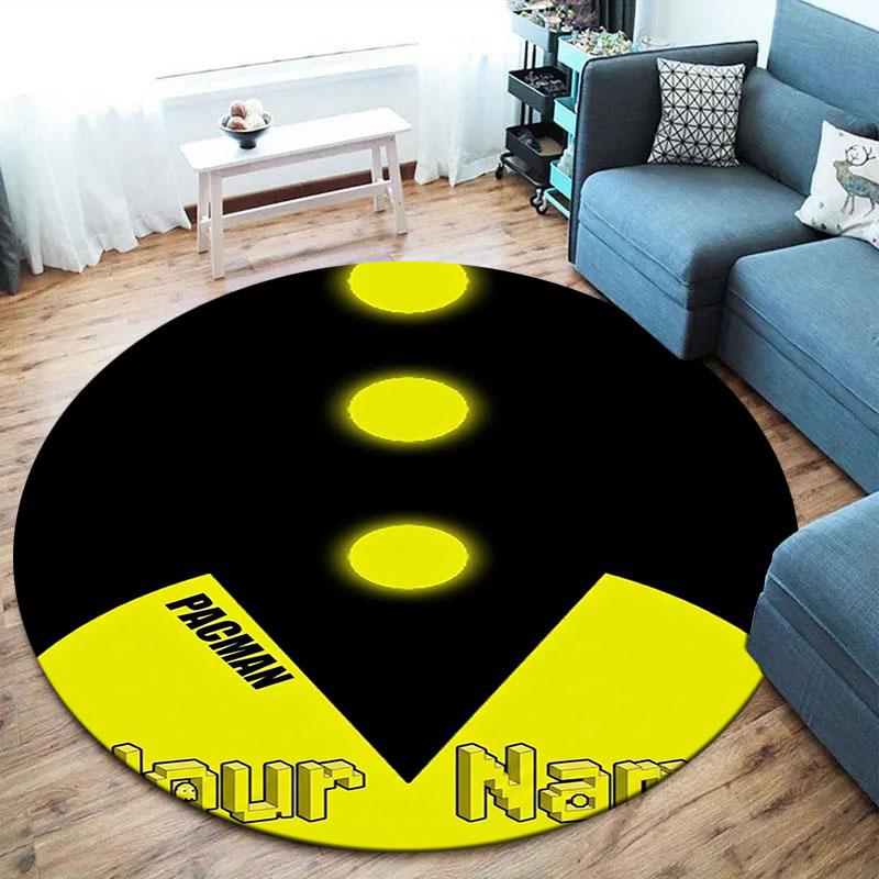 Pac-Man Custom Name Round Area Rug,Carpet Rug for Living Room Bedroom Sofa Playroom Decor,Non-slip Floor Mat