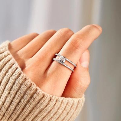 S925 Sterling Silver Double Ring with Zirconia: Light Luxury Square Design for Women, High-End European and American Style Index Finger Ring