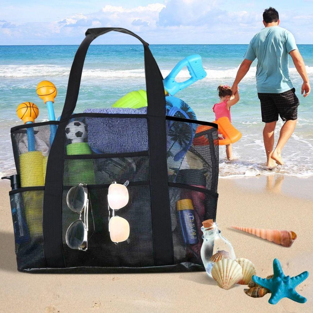

8 Storage Pockets Beach Bag Shoes Storage Bag Hanging Bath Toiletry Organizer Mesh Shower Tote Bag чёрный