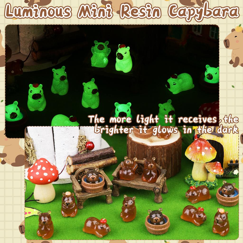 30 Pack Luminous Capybara Figures Mini Resin Capybara Glow In The Dark Miniature Capybaras Tiny Little Resin Animal Toys For Mic