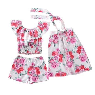 3pcs Baby Girls Summer Off Shoulder Tops + Pants Dresses Kids Clothes Outfits