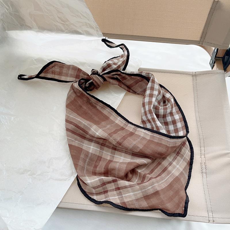 Spring Autumn Women Scarf Linen Cotton Headband Kids Triangle Scarf Baby Neck Scarf Plaid Versatile Korean Style