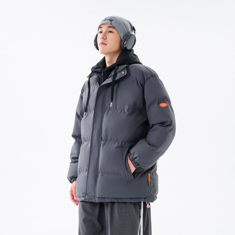 Hong Kong Style Loose Large Size Fake Two Hooded Jackets Thickened Winter Couple Cotton Clothes